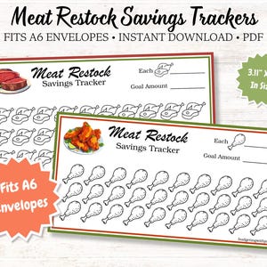 Meat Restock Savings Trackers: Personal Finance, Printable A6 Envelope Inserts (PDF)
