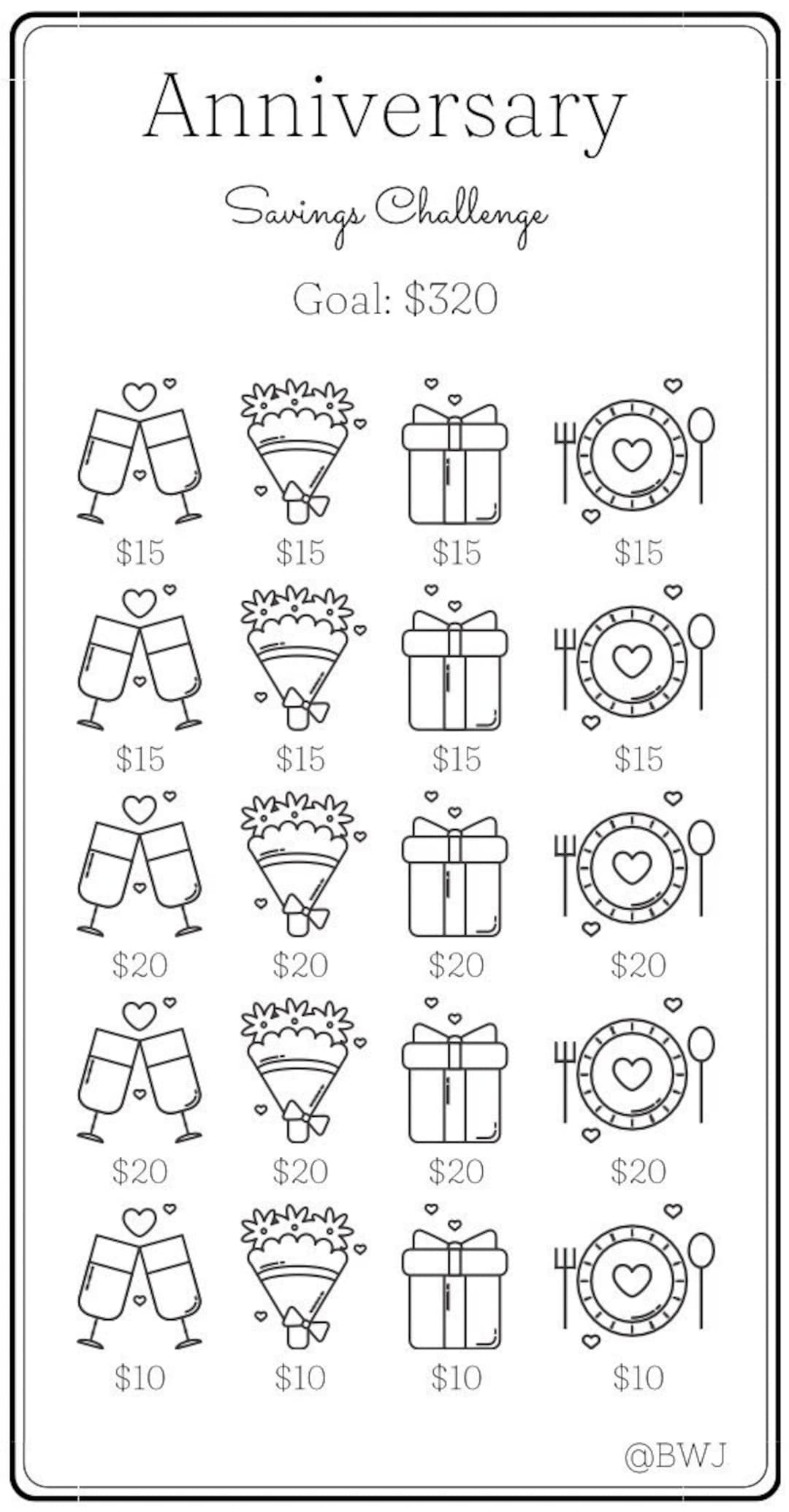 Mini Savings Challenge ~ Anniversary Savings Challenge ~ Save 320