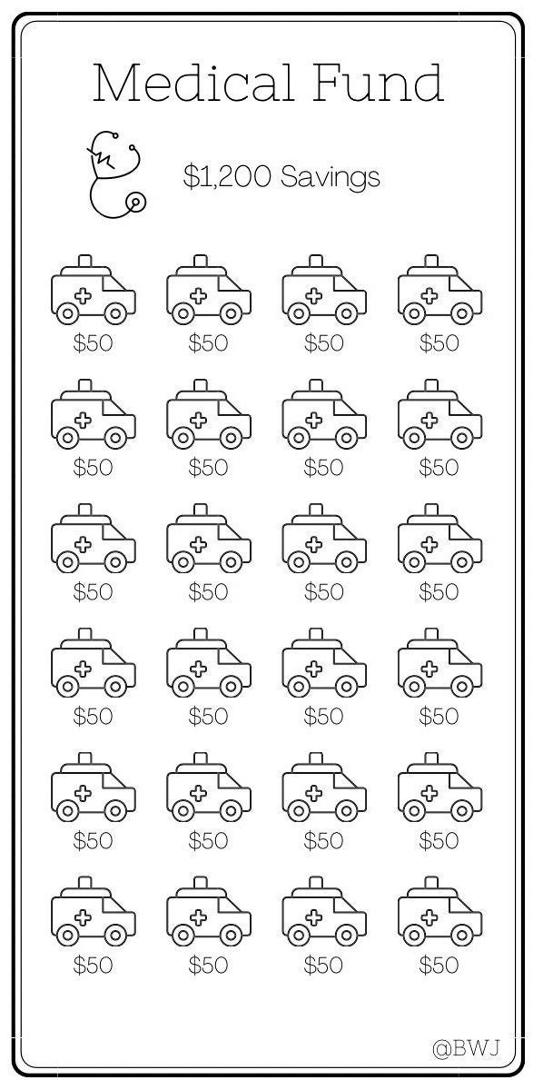 mini-savings-challenge-medical-fund-save-1200-dollars-etsy