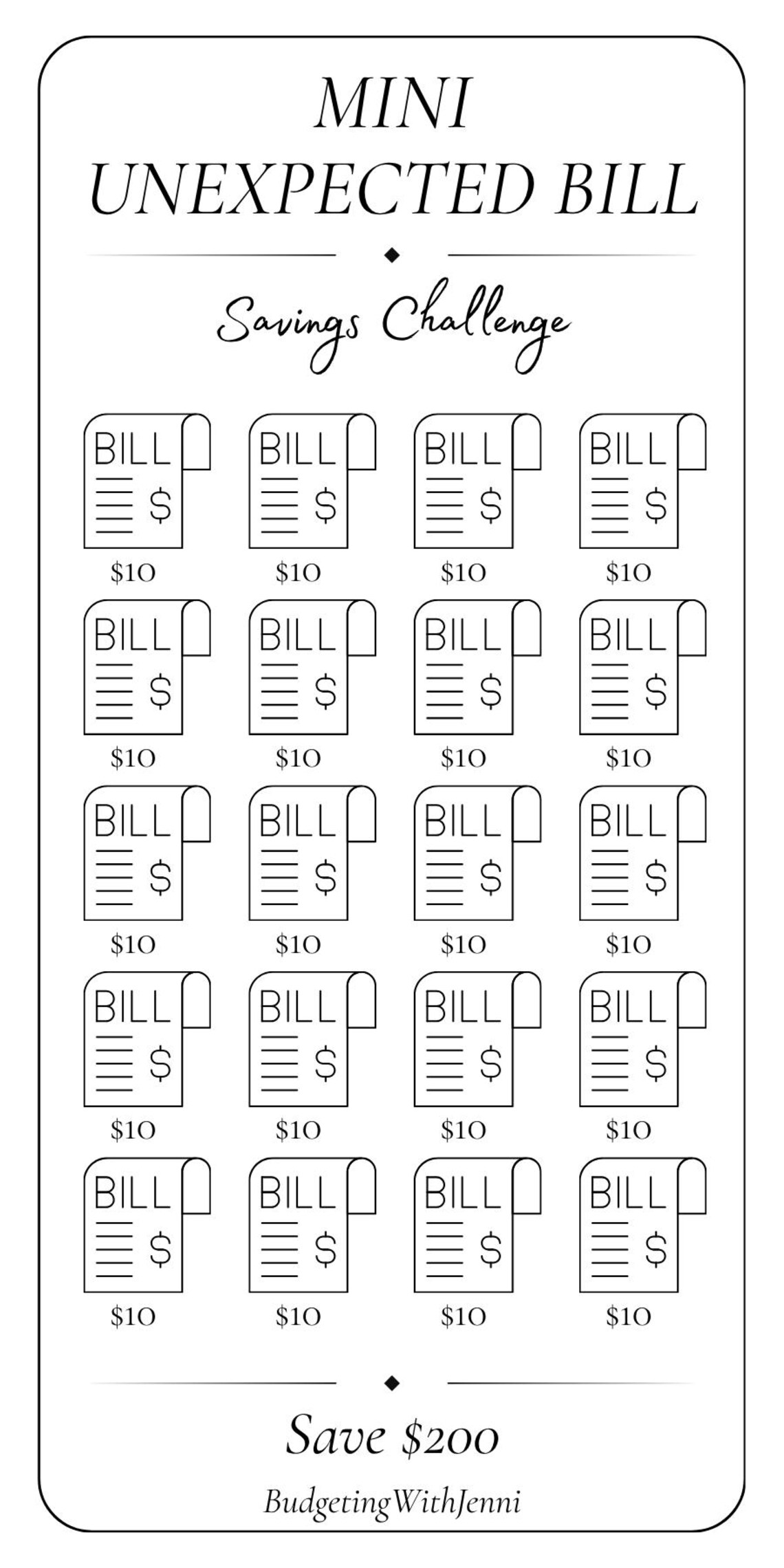 Unexpected Bill Savings Challenge: Save 200 Dollars, A6 Envelope Insert ...
