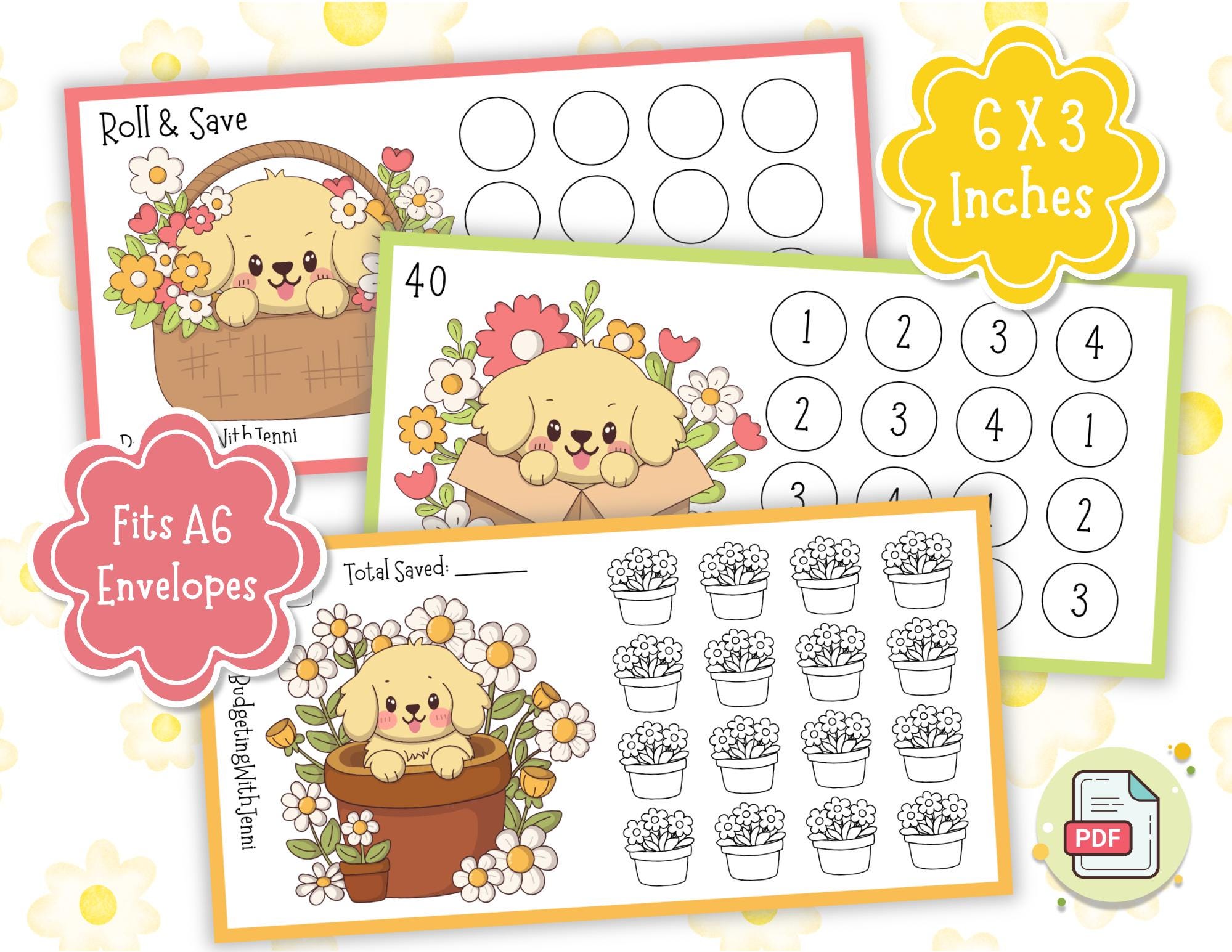 Puppy & Flowers Savings: A6 Envelope Inserts (digital Download) - Etsy