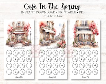 Cafe In The Spring: Save 150 Dollars, Printable A6 Envelope Inserts (PDF)