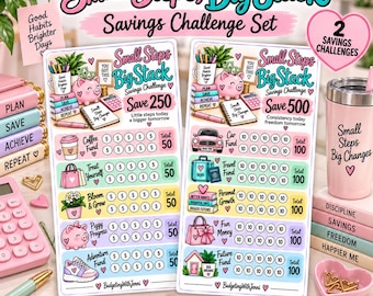 NEW* Savings Challenge Printable Set | Save 250 & 500 | Cash Stuffing Savings Tracker | 3.25 x 6 Budget Printable (Digital Download)