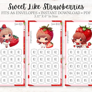 Strawberry Savings Challenge: Anime Savings, Save 120 Dollars, A6 Envelope Inserts (PDF Downloadable File)