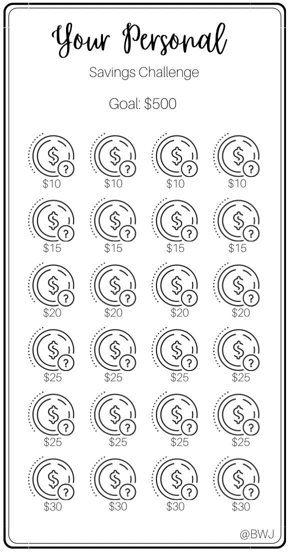 Your Personal Savings Challenge ~ Save  ~ Low Budget ~ Fits