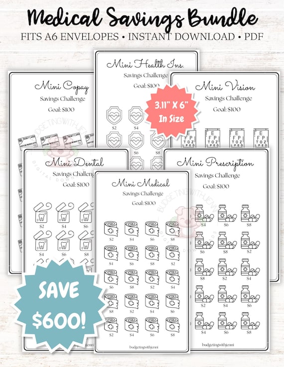 Medical Savings Bundle: Save 600 Dollars, Budget Friendly, Prinable A6 Envelope Inserts (PDF)