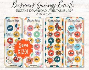 Bookmark Savings Challenge Bundle #1: Save 120 Dollars, Printable A6 Envelope Inserts (PDF Download)