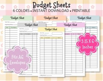 Fogli di bilancio / Tracker di bilancio: 6 colori, inserti per buste A6 (download PDF)
