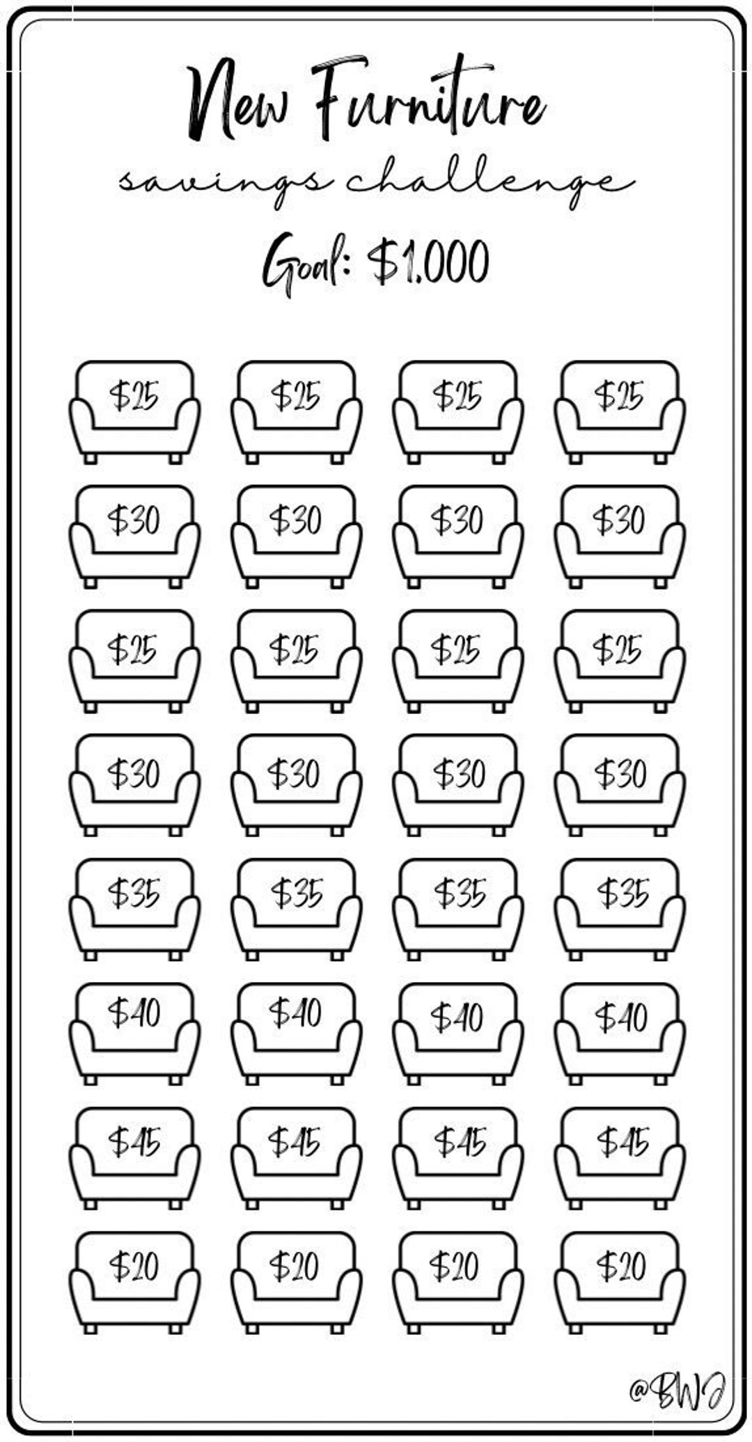 Mini Savings Challenge Furniture Savings Challenge Save Etsy