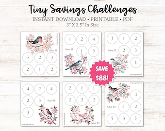 Tiny Savings Challenges: Save 88 Dollars, Printable, 3 X 3.5 Inches (PDF)