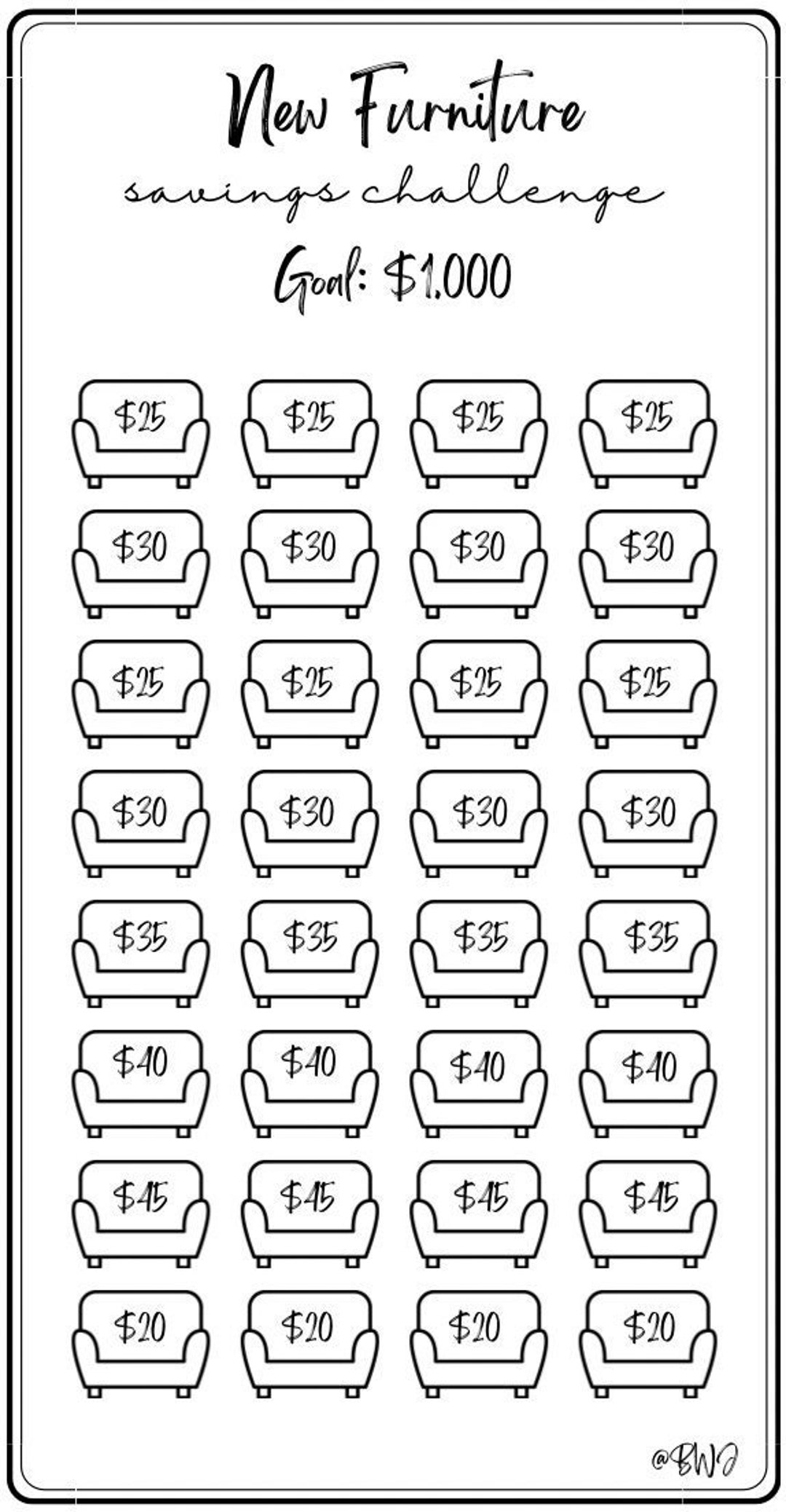 Mini Savings Challenge Furniture Savings Challenge Save 1000 Dollars