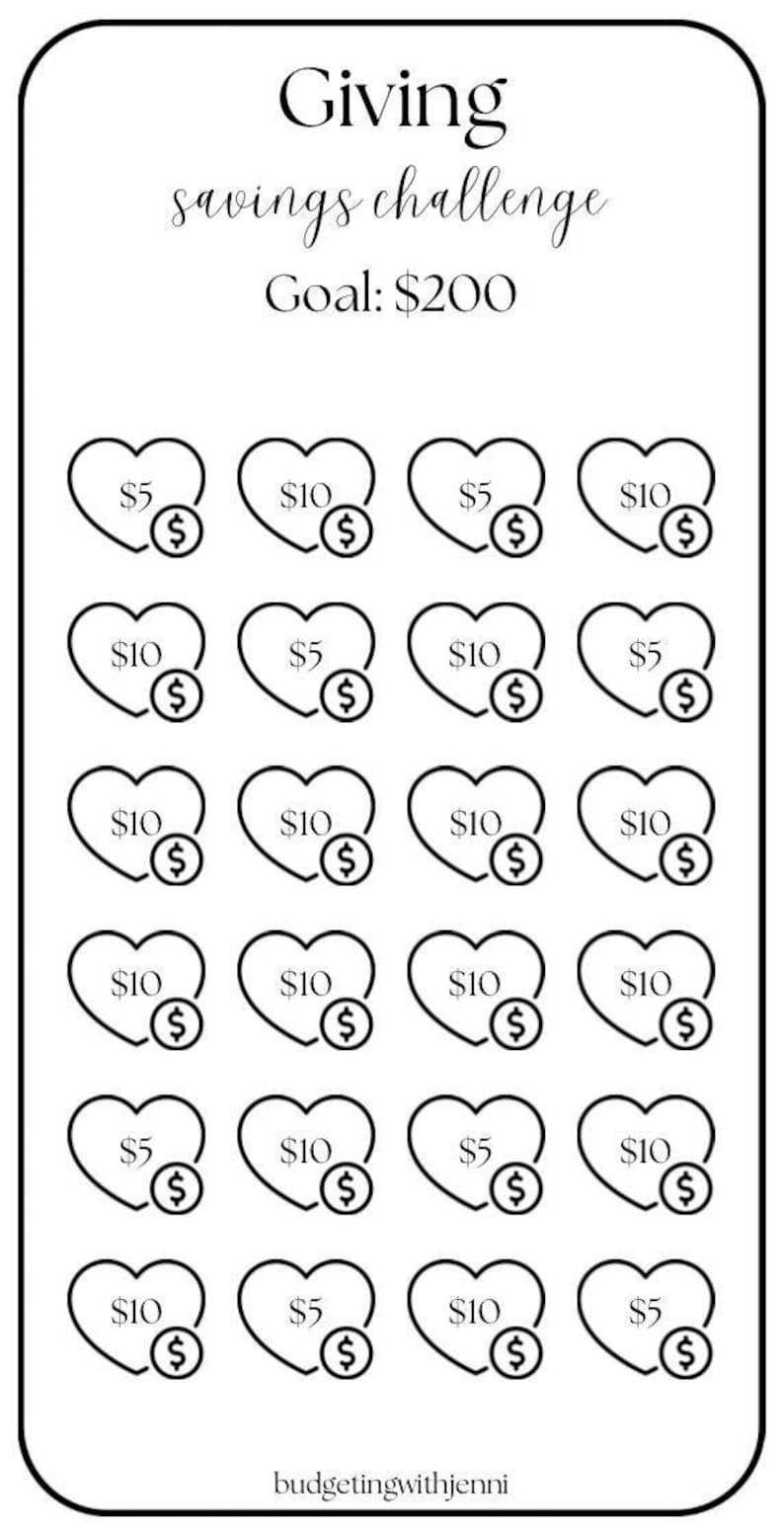 Giving Savings Challenge: Save 200 Dollars, Printable A6 Envelope ...