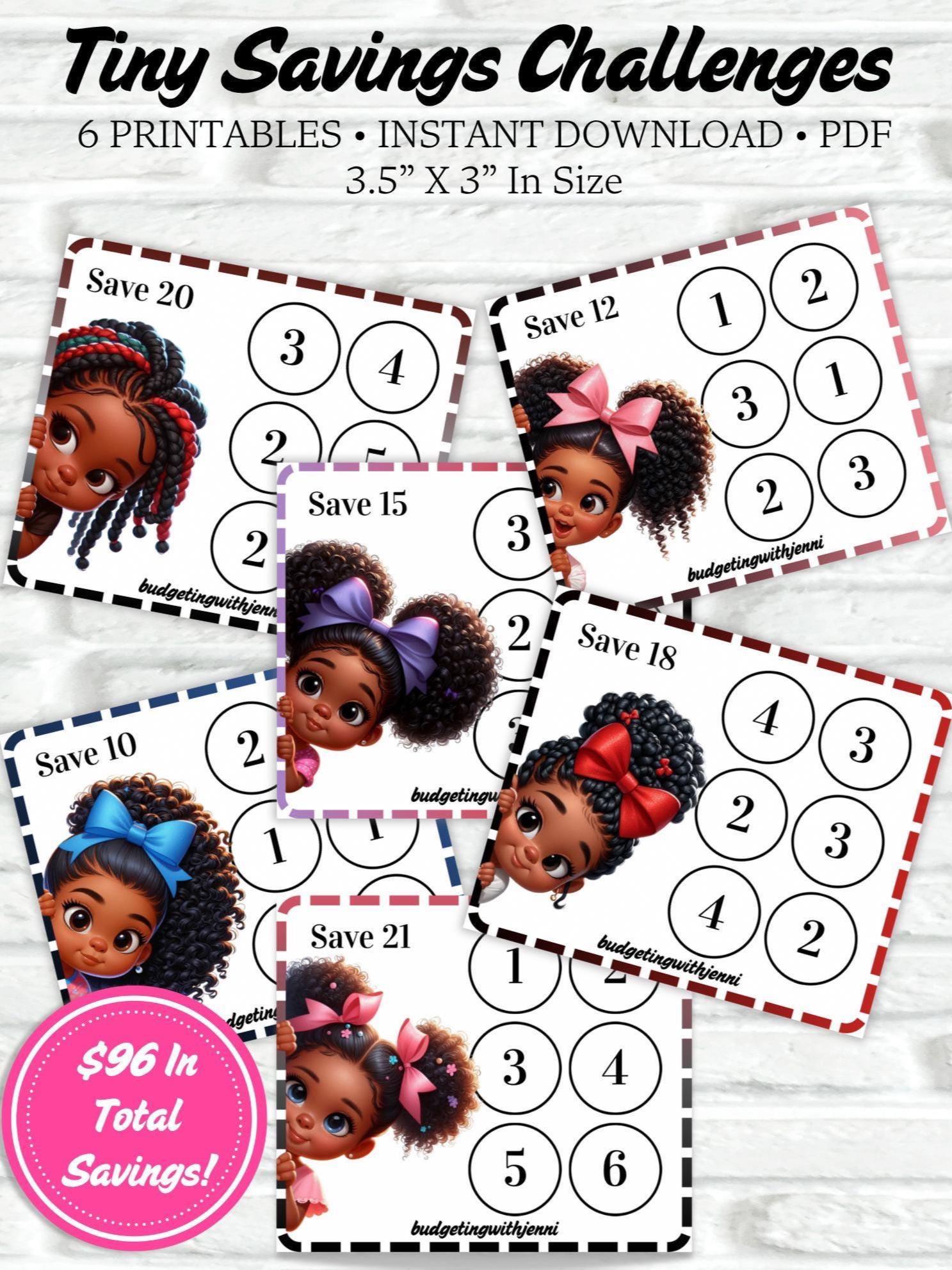 NEW* Tiny Savings Challenges ~ Cute Little Girl Peeking ~ Save 96 Dollars ~ Low Budget ~ PDF & PNG