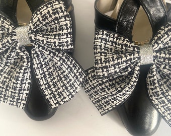 Shoe clips black and white plaid shoe bows shoe accessories