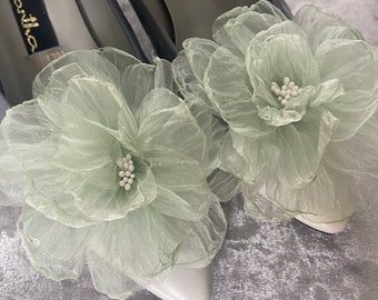 Salbeigrüne Chiffon-Rosen-Schuhclips, mintgrüne Braut-Blumen-Schuhclips, Hochzeitsaccessoires, Schuhblumen für Hochzeiten