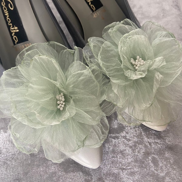 Fermagli per scarpe rosa in chiffon verde salvia fermagli per scarpe floreali da sposa verde menta accessori da sposa fiori per scarpe per matrimoni