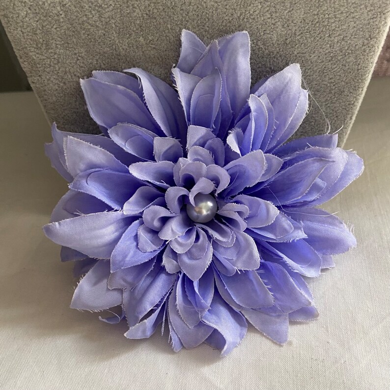Blue fabric flower brooch with pearl blue wedding flower large 12cm pin brooch image 6