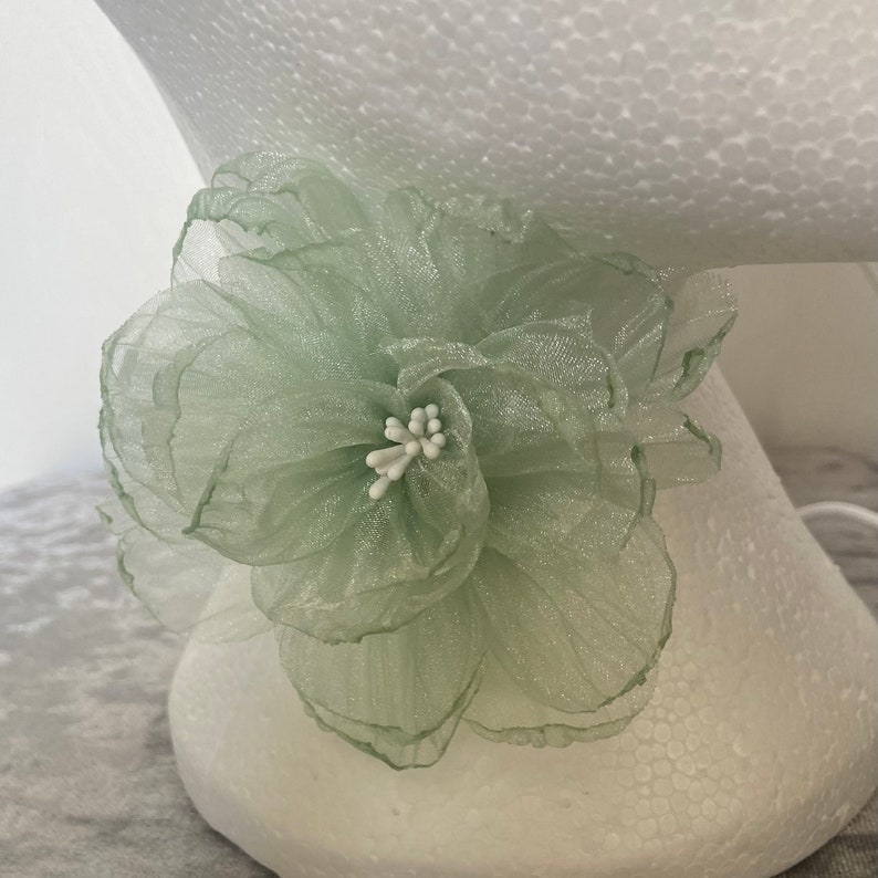 Mint green chiffon rose choker on suede chord delicate singe flower pastel green 10cm chiffon bridal accessories image 1