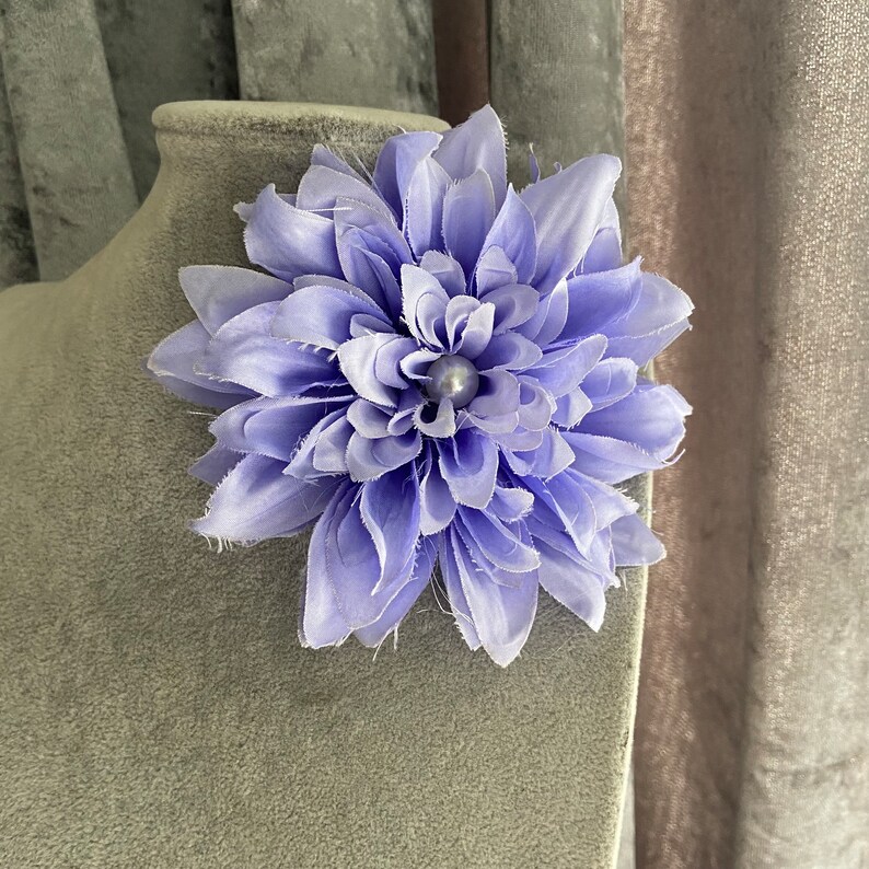 Blue fabric flower brooch with pearl blue wedding flower large 12cm pin brooch image 2