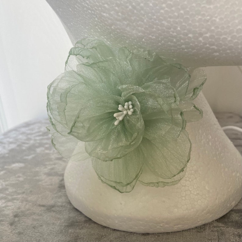 Mint green chiffon rose choker on suede chord delicate singe flower pastel green 10cm chiffon bridal accessories image 3