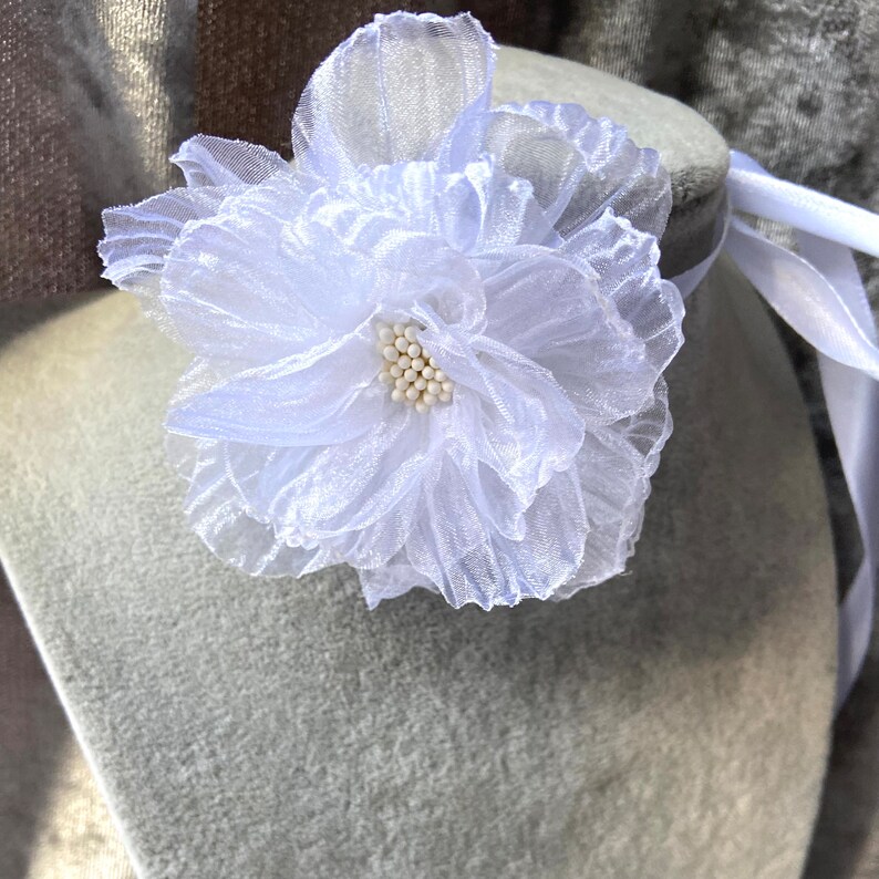 White chiffon rose choker on satin ribbon delicate singe flower white 10cm bridal accessories image 7