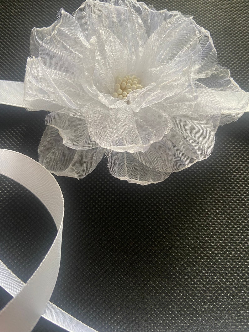 White chiffon rose choker on satin ribbon delicate singe flower white 10cm bridal accessories image 10