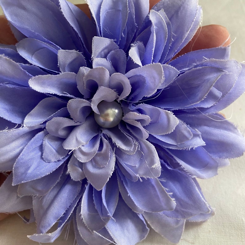 Blue fabric flower brooch with pearl blue wedding flower large 12cm pin brooch image 7