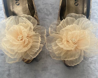 Zitronen-Chiffon-Rosen-Schuhclips, pastellgelbe Braut-Blumen-Schuhclips, Hochzeitsaccessoires, Schuhblumen für Hochzeiten