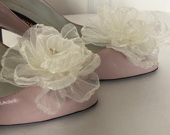 Pinces à chaussures roses en mousseline de soie ivoire crème pinces à chaussures florales de mariée accessoires de mariage fleurs de chaussures pour les mariages
