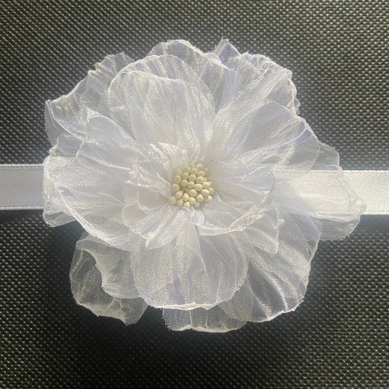 White chiffon rose choker on satin ribbon delicate singe flower white 10cm bridal accessories image 1