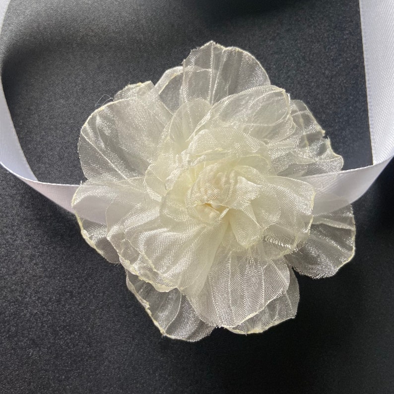 Ivory Chiffon Rose Choker on Satin Ribbon Delicate Singe Flower Ivory ...