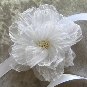 White chiffon rose choker on satin ribbon delicate singe flower white 10cm bridal accessories image 2