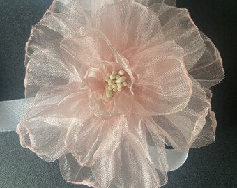 Blush pink chiffon rose choker on satin ribbon delicate singe flower powder pink 10cm bridal accessories prom flowers