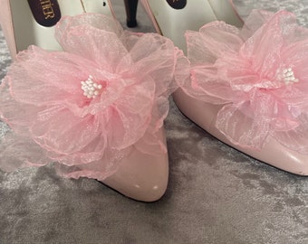 Pink chiffon rose shoe clips pink bridal floral shoe clips wedding accessories shoe flowers for weddings