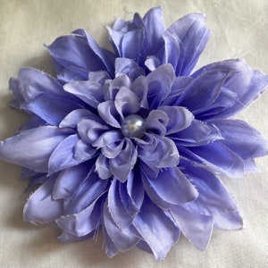 Blue fabric flower brooch with pearl blue wedding flower large 12cm pin brooch image 1