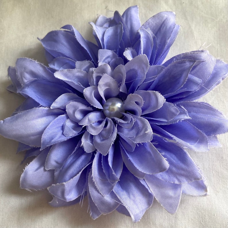 Blue fabric flower brooch with pearl blue wedding flower large 12cm pin brooch image 1