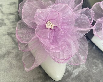 Lila Chiffon-Rosen-Schuhclips, Lavendel-Brautblumen-Schuhclips, Hochzeitsaccessoires, Schuhblumen für Hochzeiten, Abschlussball-Accessoires