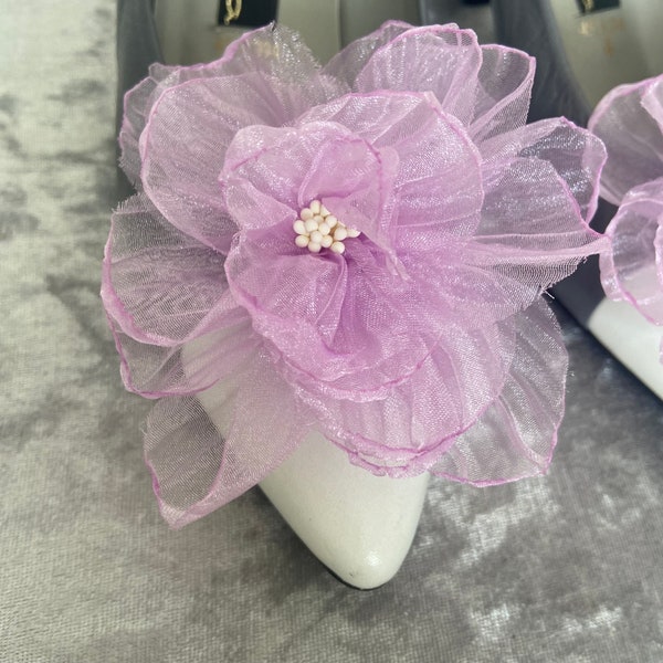 Lilac chiffon rose shoe clips lavender bridal floral shoe clips wedding accessories shoe flowers for weddings prom accessories