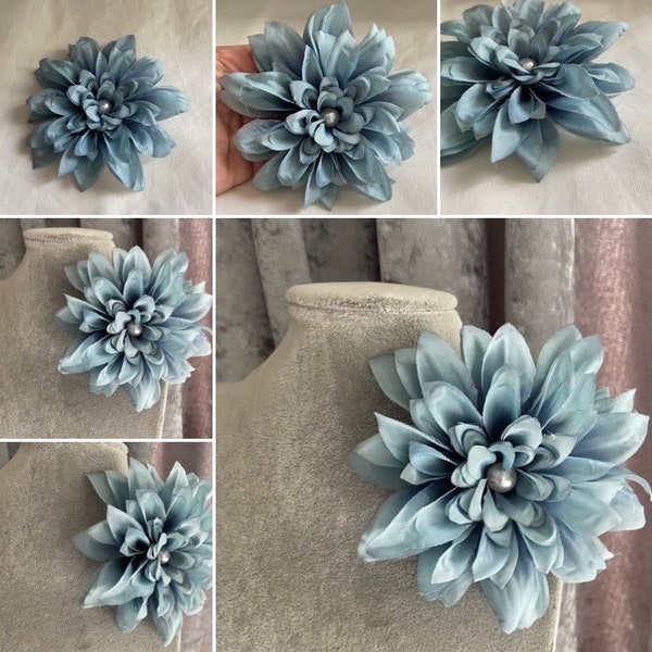 Teal flower brooch with pearl centre blue wedding flower pin brooch large 12cm