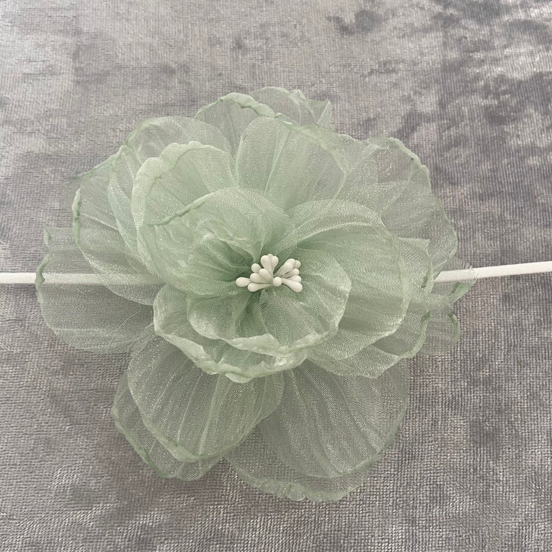 Mint green chiffon rose choker on suede chord delicate singe flower pastel green 10cm chiffon bridal accessories image 7