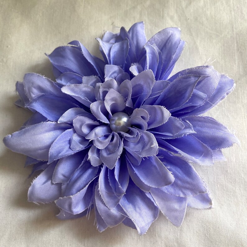 Blue fabric flower brooch with pearl blue wedding flower large 12cm pin brooch image 8