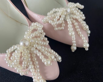 Pinces à chaussures, noeuds de chaussures en nacre blanche à clip sur des noeuds de chaussures de mariage, accessoires de chaussures de mariée blancs