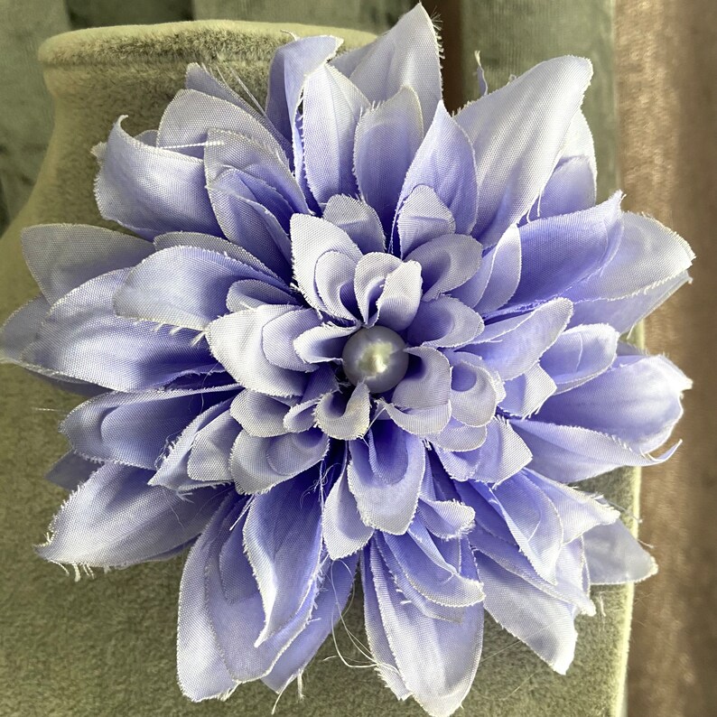 Blue fabric flower brooch with pearl blue wedding flower large 12cm pin brooch image 3