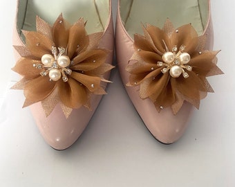 Shoe clips gold and pearl wedding shoe flowers with embellishments