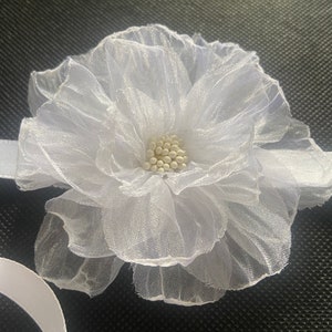 White chiffon rose choker on satin ribbon delicate singe flower white 10cm bridal accessories image 9