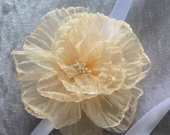 Lemon chiffon rose choker on satin ribbon delicate singe flower pastel yellow 10cm chiffon bridal accessories prom flowers