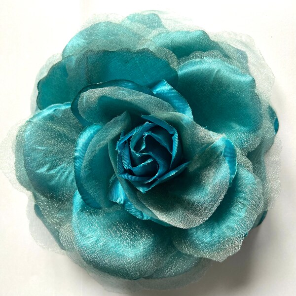 Broche fleur en tissu bleu sarcelle Broche fleur rose 7 pouces broche fleur surdimensionnée cadeaux pour maman