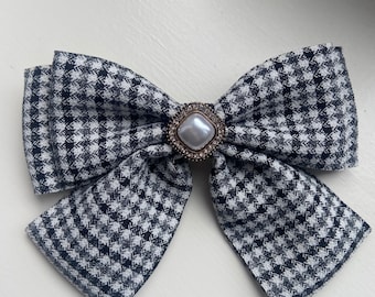 Tweed hair bow barrette plaid hair clips