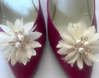 Shoe clips ivory and pearl wedding shoe flowers with embellishments