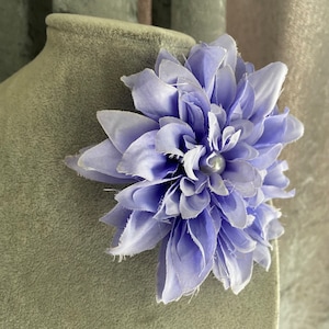 Blue fabric flower brooch with pearl blue wedding flower large 12cm pin brooch image 4